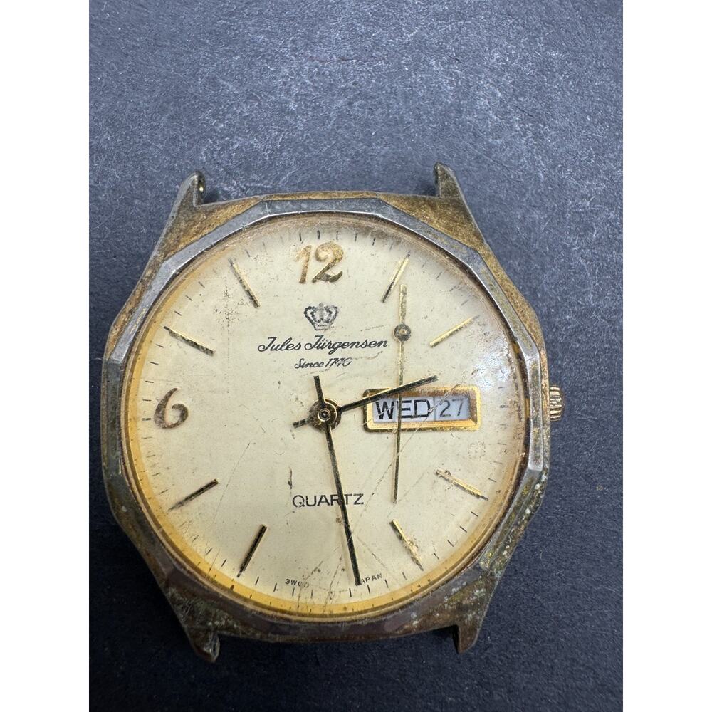 Vintage Jules Jurgensen Gold Tone 30mm Day/ Date Quartz Men's Watch